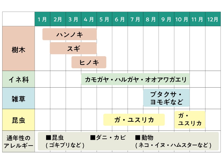 1年を通して起こるアレルギー